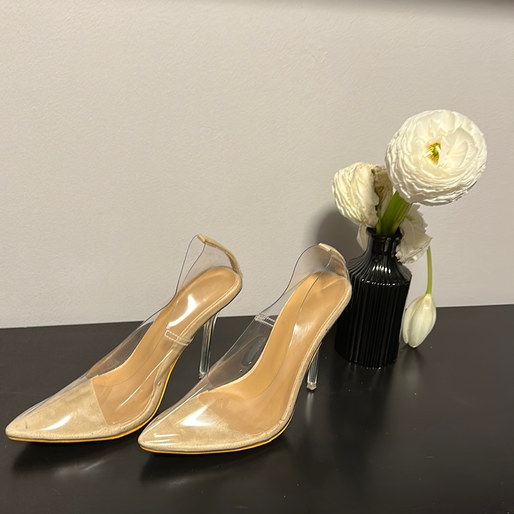 Clear heels, used once, size US 5.5